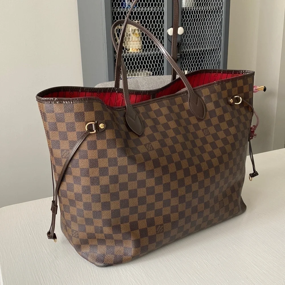 Louis Vuitton Neverfull GM Damier Ebene Tote Handbag Red Organizer Insert w COA - Picture 5 of 17